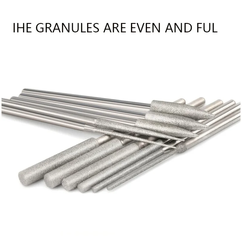 11PCS Diamond Grinding Head Polishing Kits Rotary Tools Small Long Cone Accessories with 1/8’ Shank For Carving Stone Glass etc