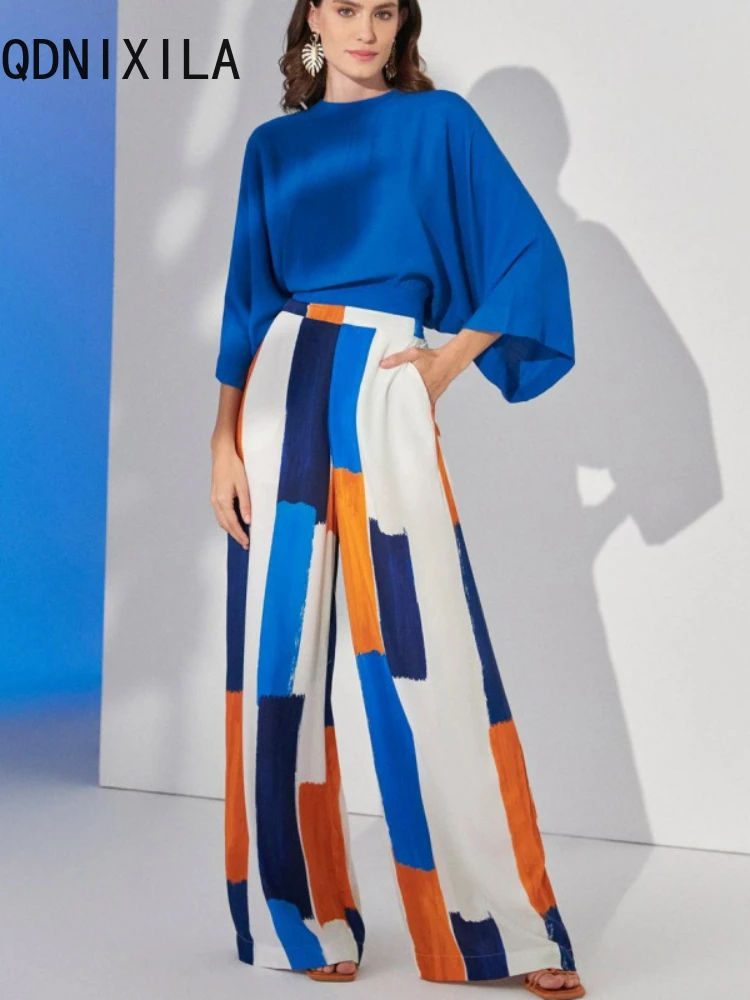 

Two Piece Sets Womens Outifits Summer New in Loose Top High Waist Printed Wide-leg Pants Suit Casual Oversize Woman Clothes