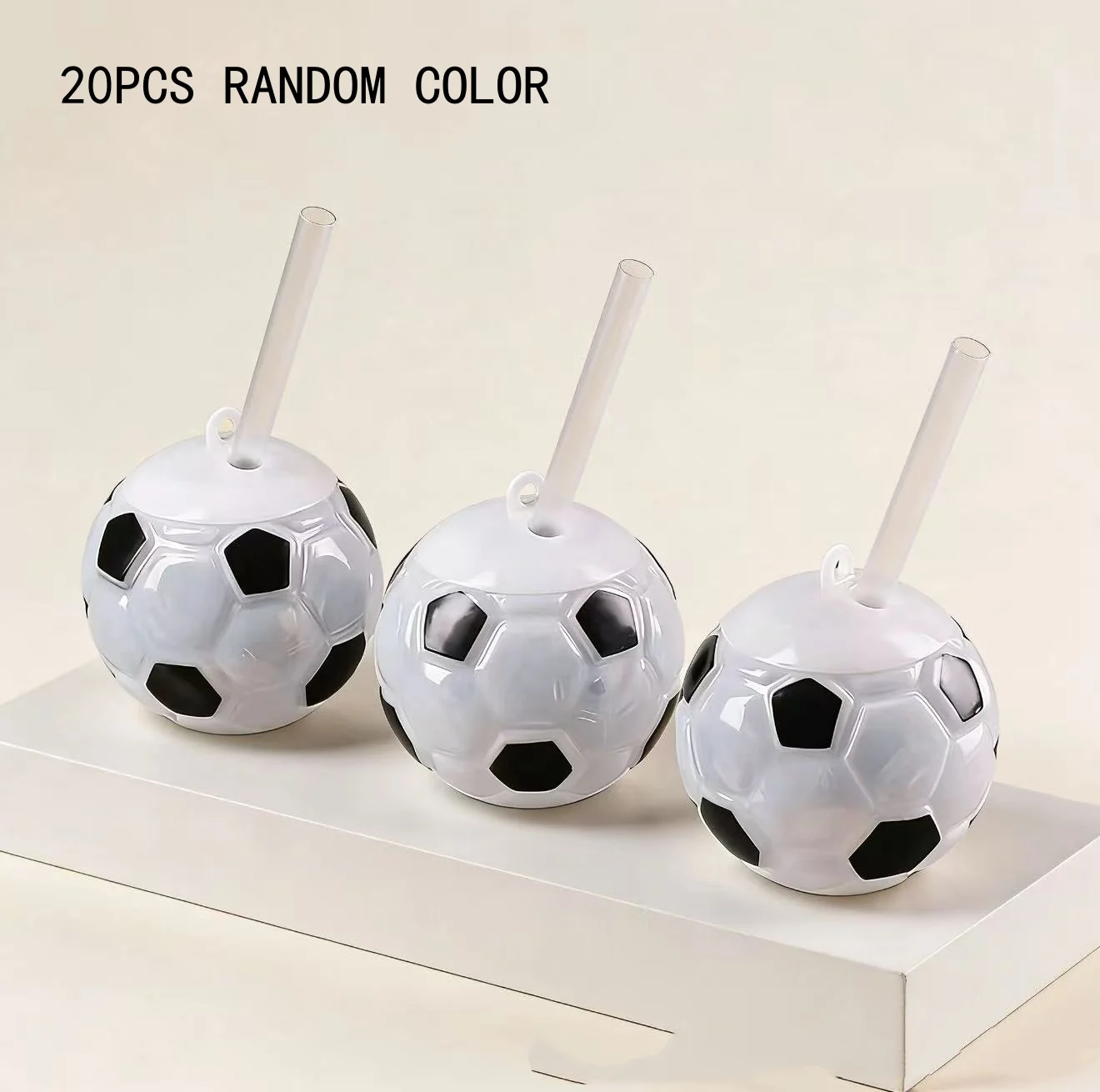 5PCS Football Themed Water Bottles with Straw BPA-Free Plastic Drinking Cups for Kids And Events Random Color