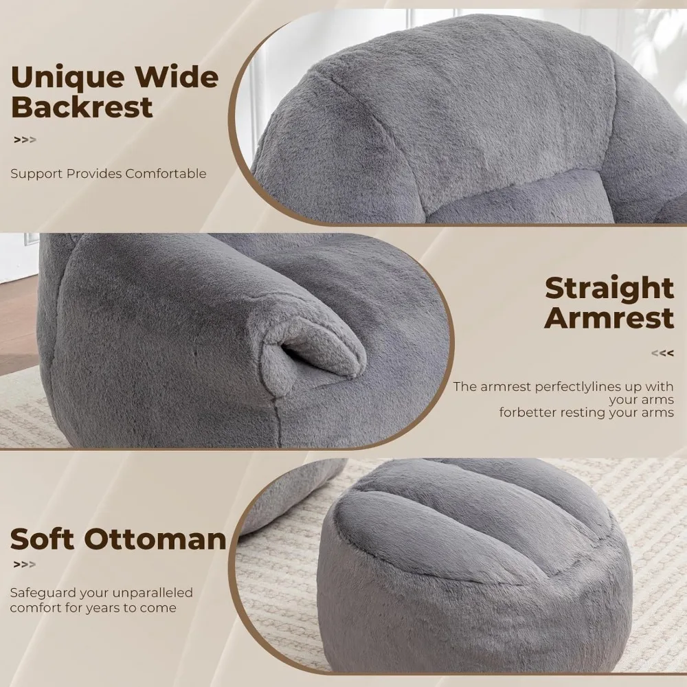 كرسي مريح للكبار من الفرو الصناعي مع دعم للظهر ومسند للقدمين، أريكة أرضية قطيفة لاسترخاء غرفة المعيشة #5