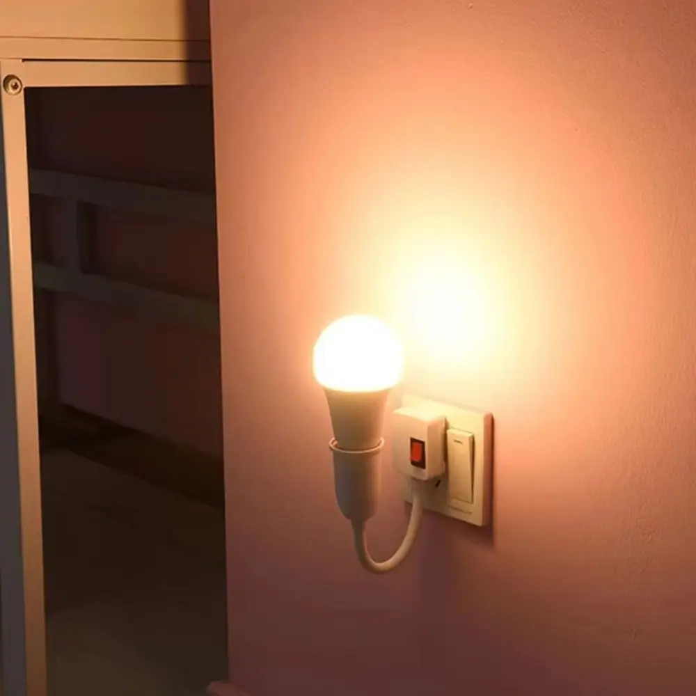 EU Plug E27 Screw Base Lamp Holder with Switch Universal Flexible Tube Lamp Holder 360-degree Two Prong Plug Wall Lamp Holder