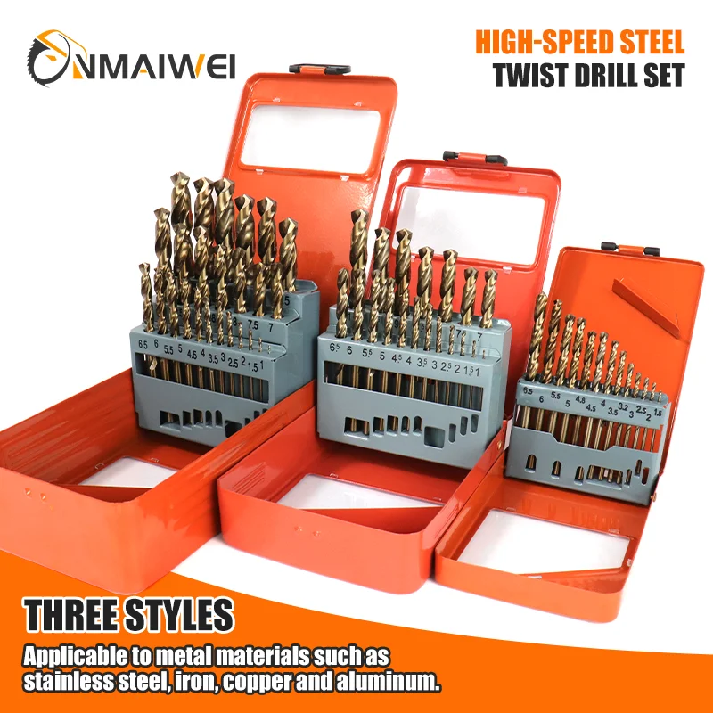 

13/19/25 Pcs M35 Cobalt Twist Drill Bits Metric Straight Shank Set With Metal Case For Metal Stainless Steel Driling