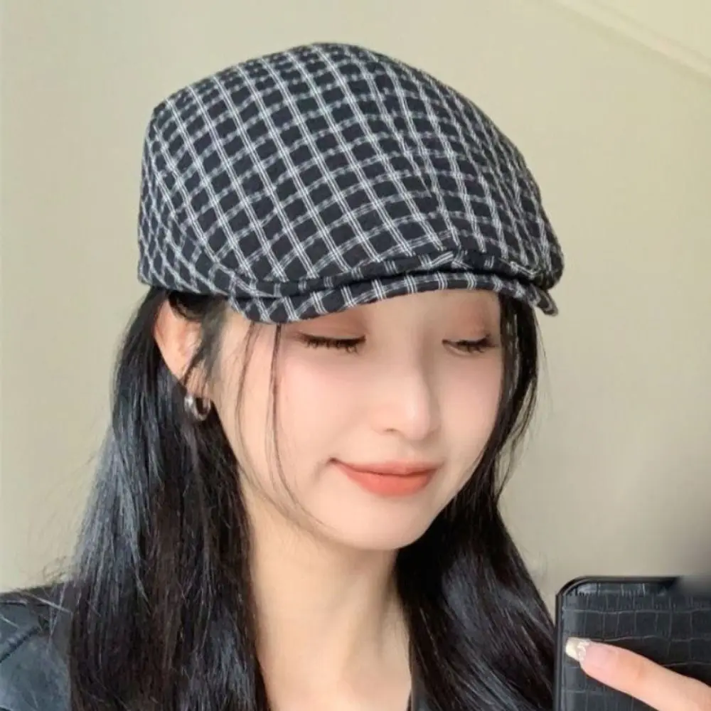 

Casual Forward Cap Plaid Berets Y2k Korean Style Newsboy Caps Flat Thin Painter Hat Ladies