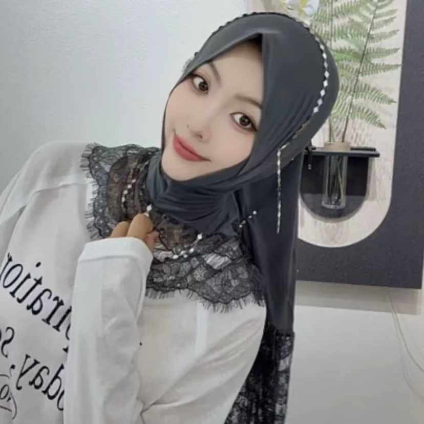 Boutique Lace Moslem Malasia Head Cover Swallowtail Hijab
