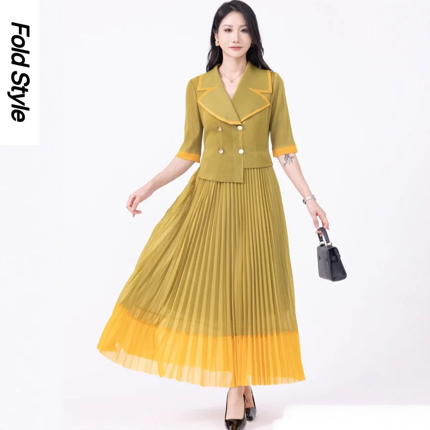 

Miyake Dress High-end Knitted New Women's Clothing Fashion Temperament Foreign Style Spring and Autumn Medium and Long Skirt