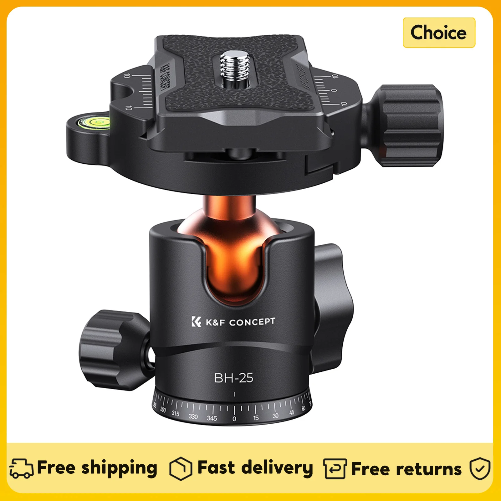 K&F CONCEPT BH-28L Ballhead Tripod Mount Adapter 28mm Large Ball Head Adapter with Quick Release Plate 10kg/22lbs Load Capacity