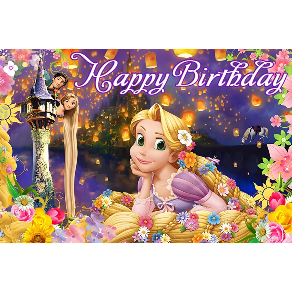 Lovely Disney Long Blonde Hair Tangled Rapunzel Princess Cartoon Custom Birthday Party Castle Backdrop Photography Background