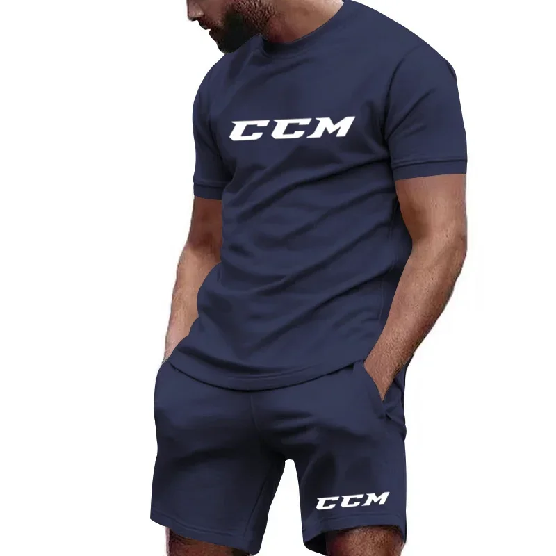 

Summer sports men's running set printed top casual T-shirt shorts two-piece set jogging breathable quick drying clothing