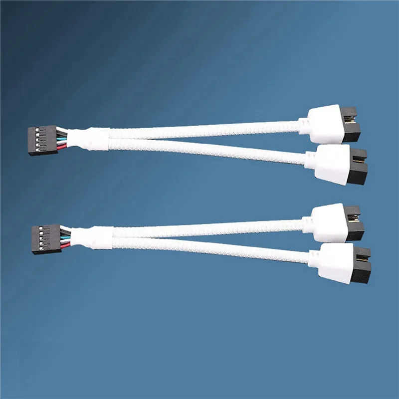A01K-4Pcs Computer Motherboard USB 2.0 9 Pin To Dual 9 Pin Extension Cable Y Splitter Audio HD Extension Cable White