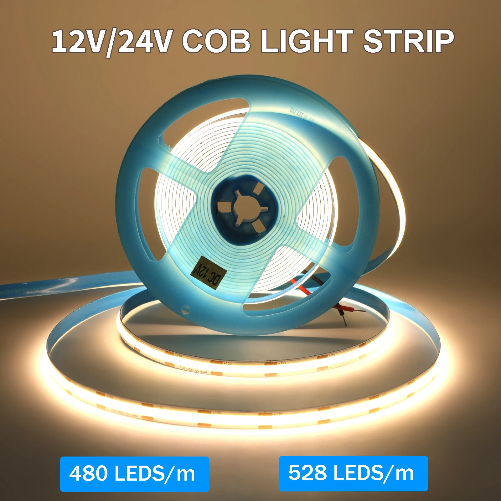 COB LED Light Strip High Density Flexible Super Bright 480/528LEDs/m Lamp Tape Warm/Natural/Cold White Linear Dimmable DC12V/24V