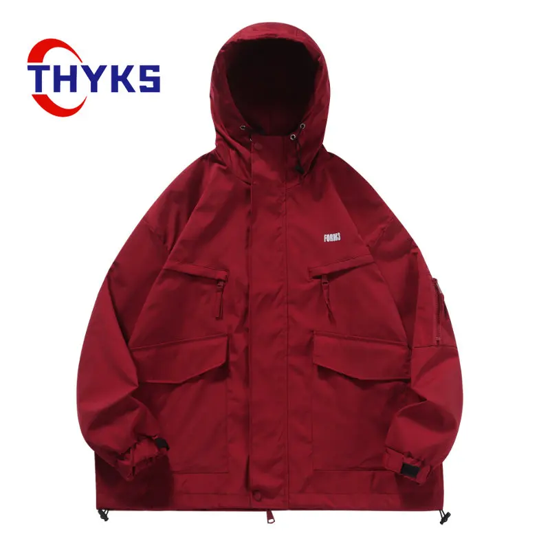 Spring Men's Hiking Jackets Couple Outdoor Red Hooded Mountain Climbing Suit Loose Fitting Waterproof Windproof Camping Jacket