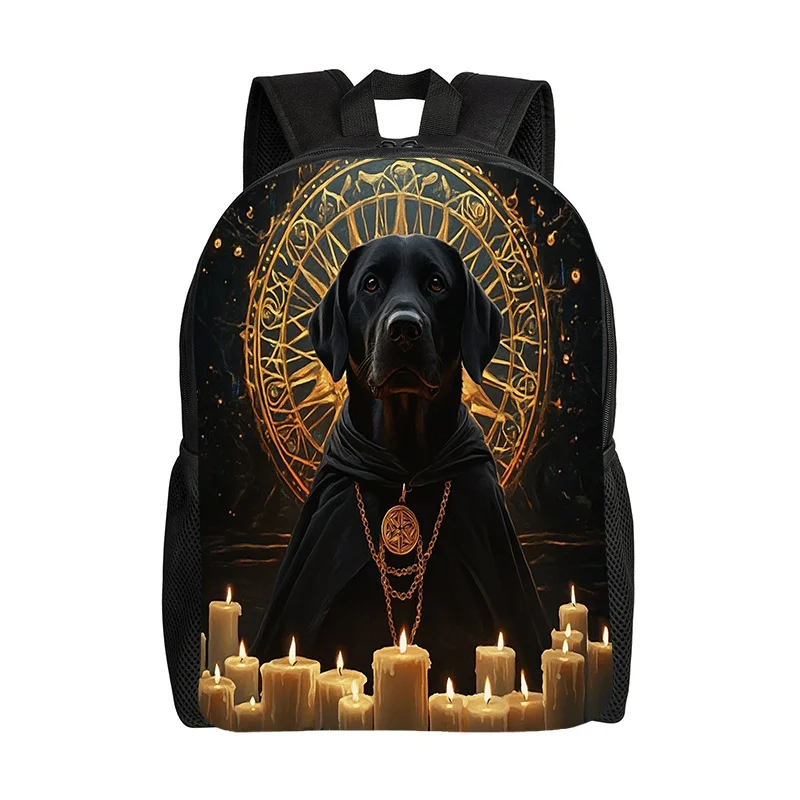 Halloween Printed Double-Sided Flat Printed Backpack - Spacious and lightweight, caped black dog, adjustable shoulder straps