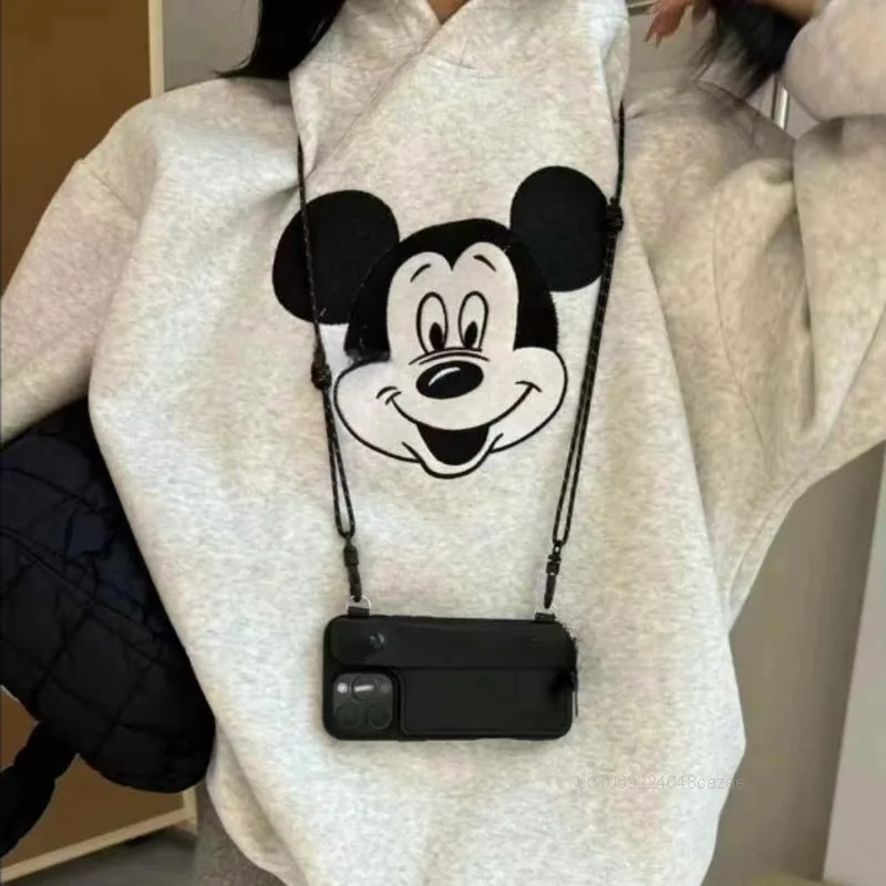 Disney Mickey Cute Print Thickened Hooded Sweatshirt Loose American Style Fashion Hoodie Autumn Winter Casual Versatile Pullover