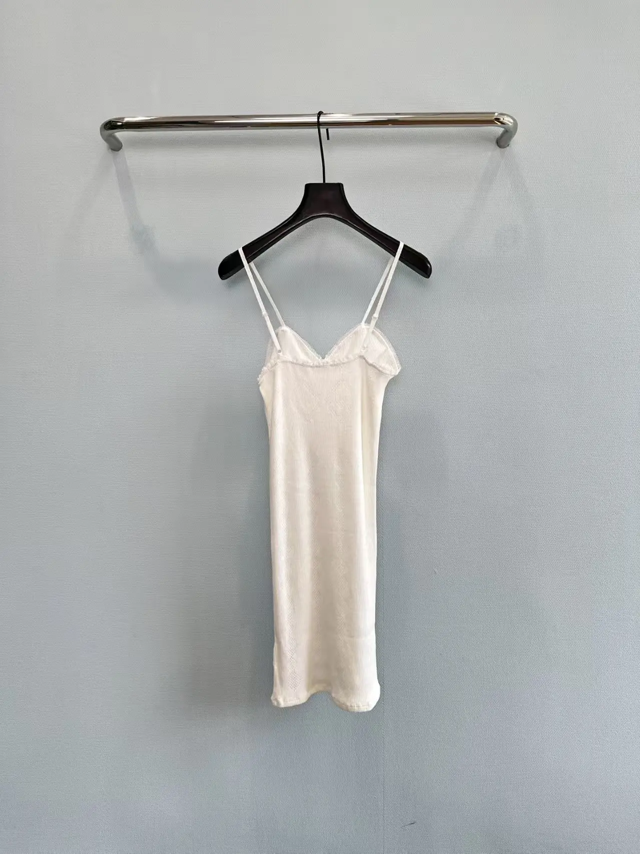 Autumn new raindrop texture slightly transparent bow V-neck thin suspender short base dress for women