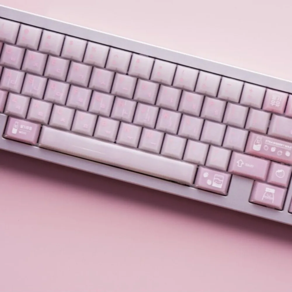 SOULCAT Strawberry Milk Keycaps Cherry Profile PC Material Translucent Glossy MX Stem for Mechanical Keyboard Custom Keycap Gift