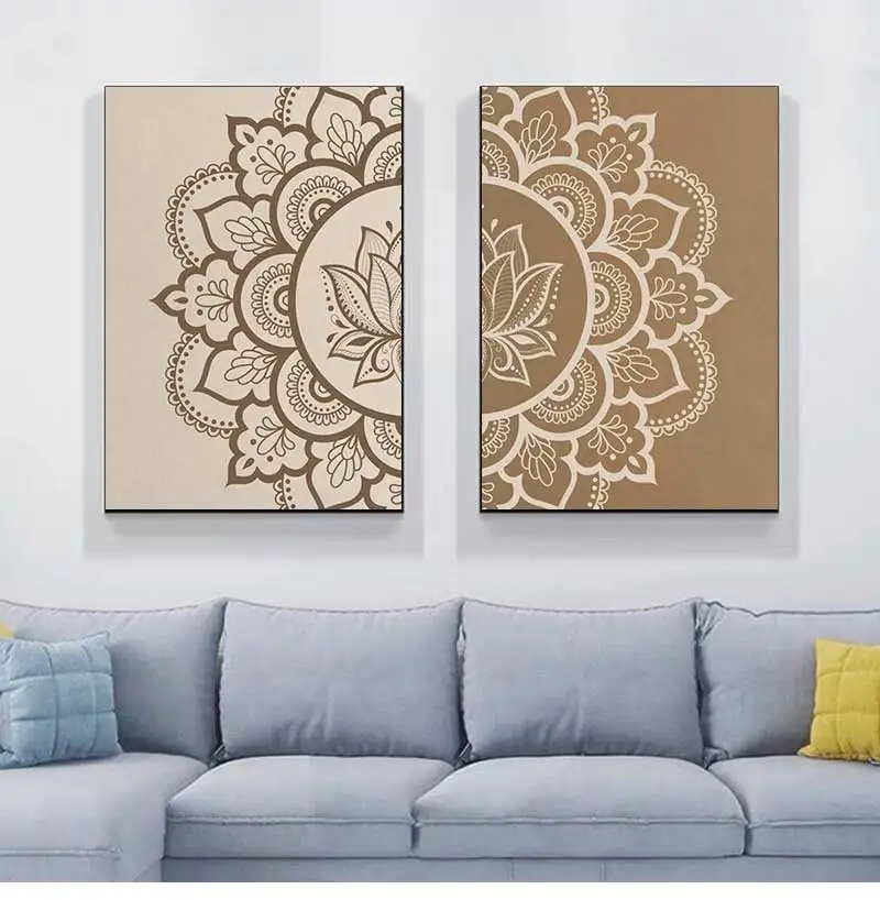 Mandala Flower Beige Neutral Boho Wall Art Print Canvas Painting Poster Picture Zen Yoga Living Room Home Decoration Mural