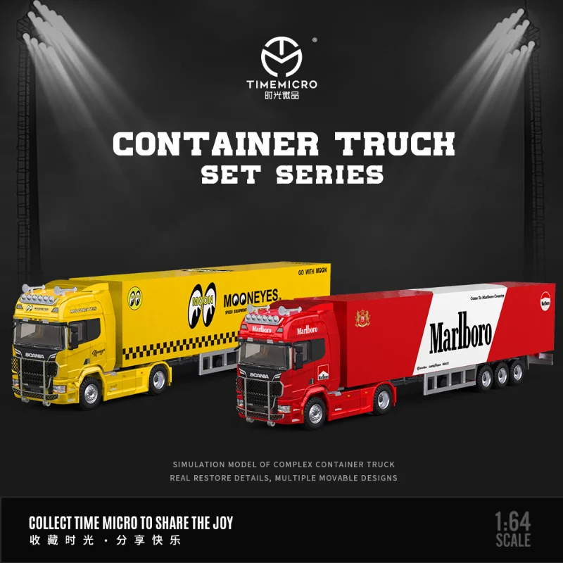 TimeMicro1:64 Scania camión contenedor Moon Eye Marlboro modelo de simulación en miniatura de aleación, adorno coleccionable, genuino en stock