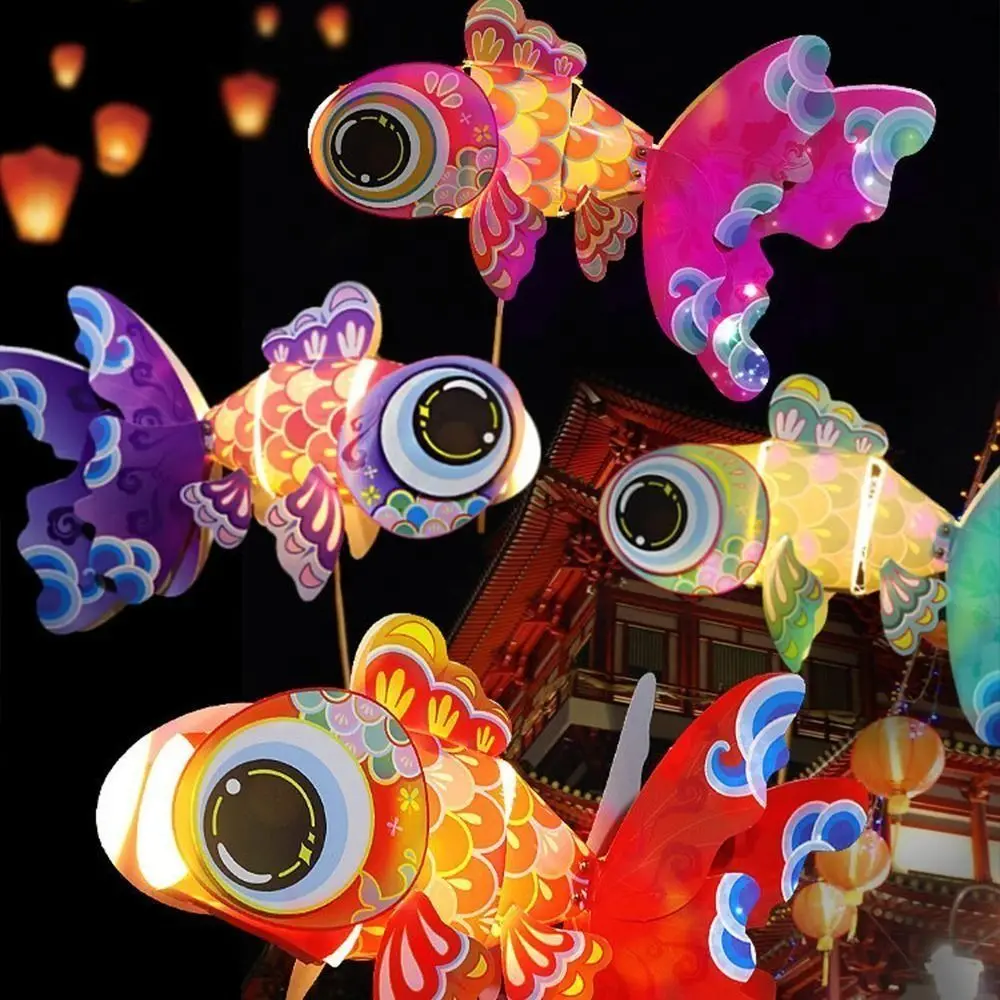 

Cute Kawaii Goldfish Lantern Lamp LED Light Handmade Koi Carp Lantern Paper Luminous DIY Lantern Materials Kids Gift