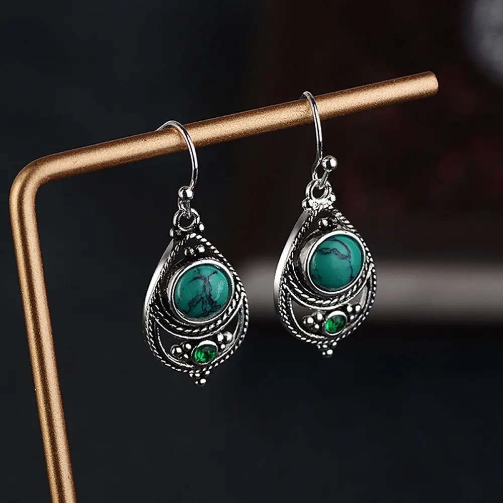 Boucles d'oreilles pendantes en argent 925 avec crochet pour femme, pierre précieuse naturelle, turquoise, bijoux fantaisie