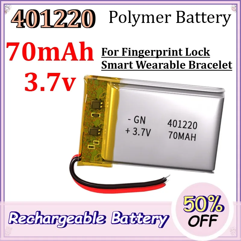 401220 70mAh 3.7v Polymer Battery for Fingerprint Lock Smart Wearable Bracelet Lithium Battery with Wires and Protection Board