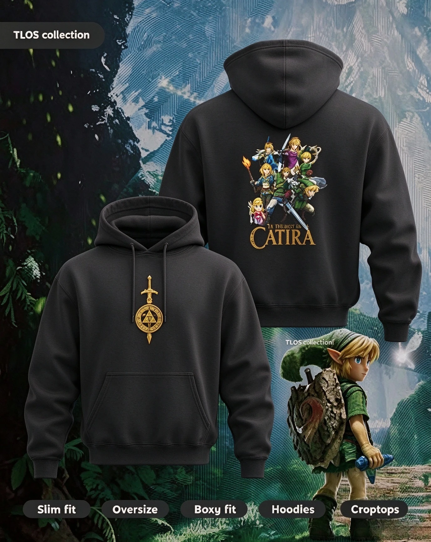 The Legend of Zelda Hoodie Master Sword Triforce Front Print Zelda Characters Back Graphic Hooded Sweatshirt Men Women