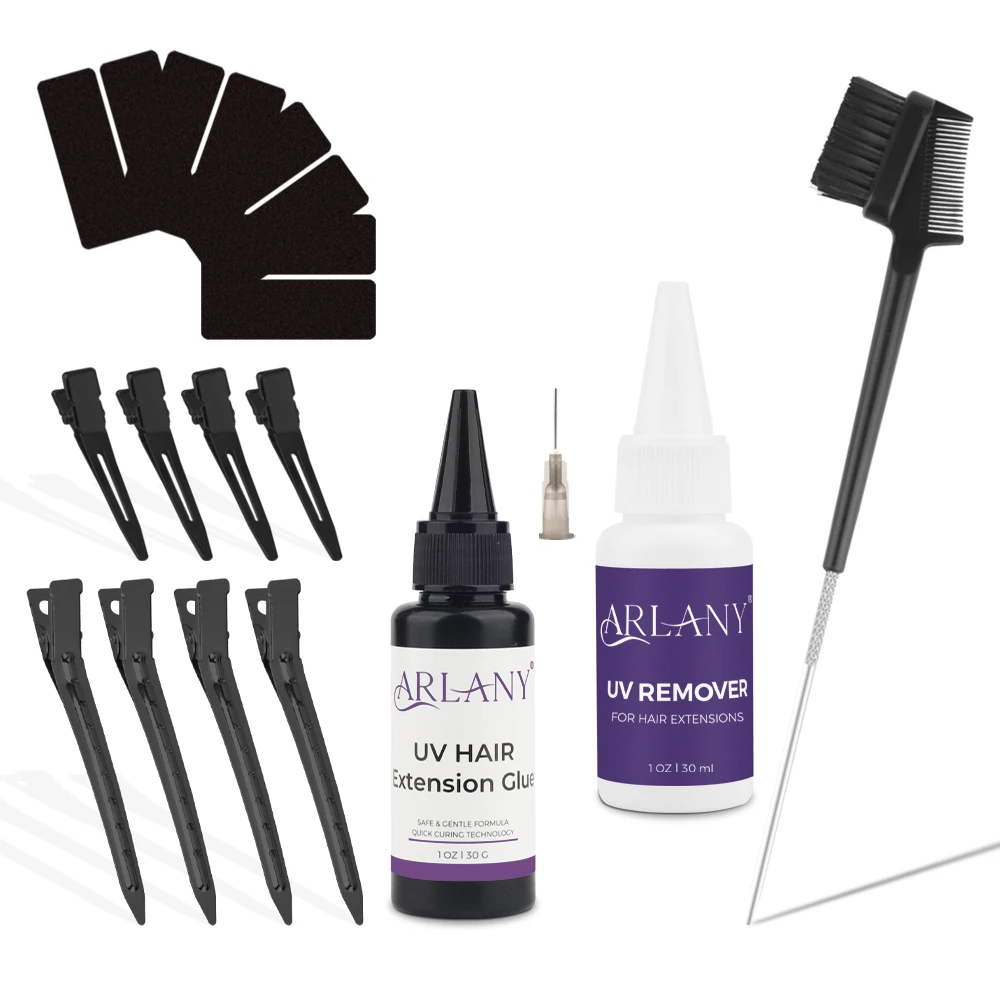 arlany-uv-lamp-extension-tool-kit-30g-uv-hair-glue-with-30ml-glue-remover-eyebrow-comb-replacement-accessories-for-uv-hair-set