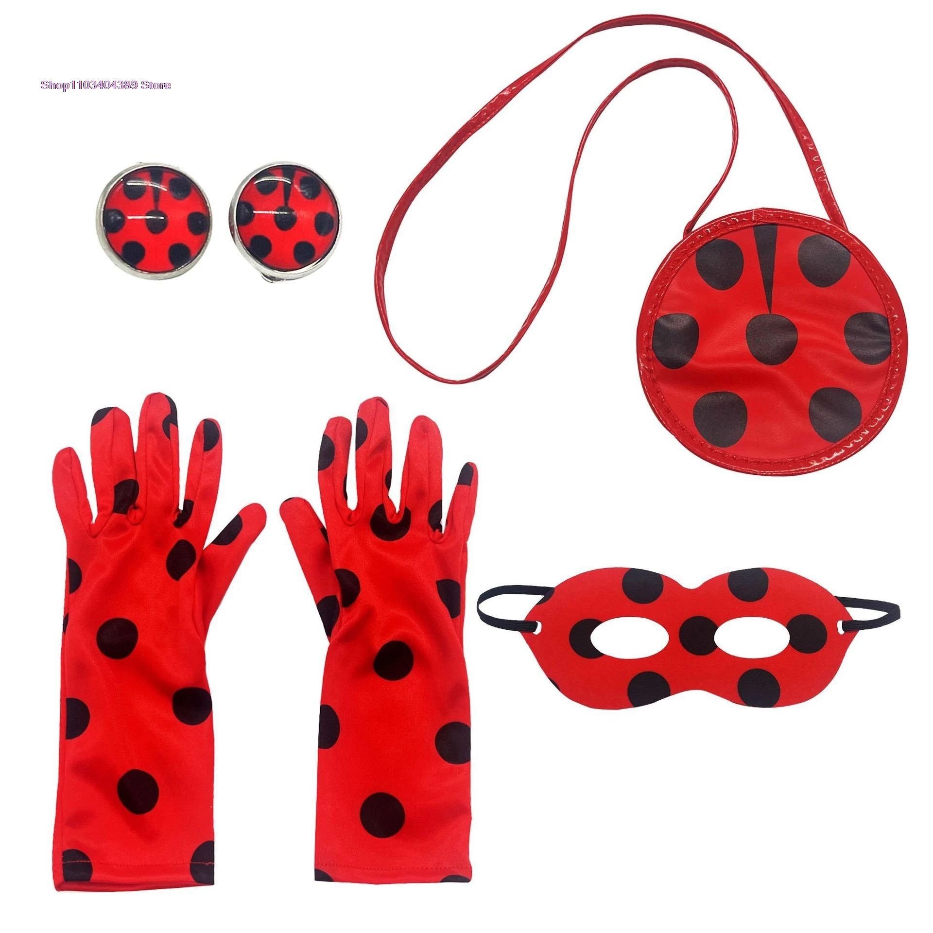 Christmas Child Bug Costume for Girls-Red Dress Halloween Mask Bag Easter Marinette Cosplay Costumes Party Little Beetle Suits