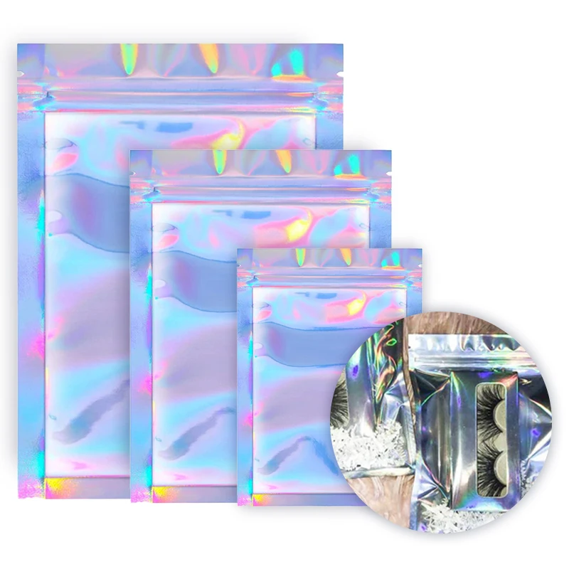 50/100/200Pcs Holographic Laser Translucent Zip Lock Packaging Wedding Home Party Favors Cookie Candy Food Package Pouch