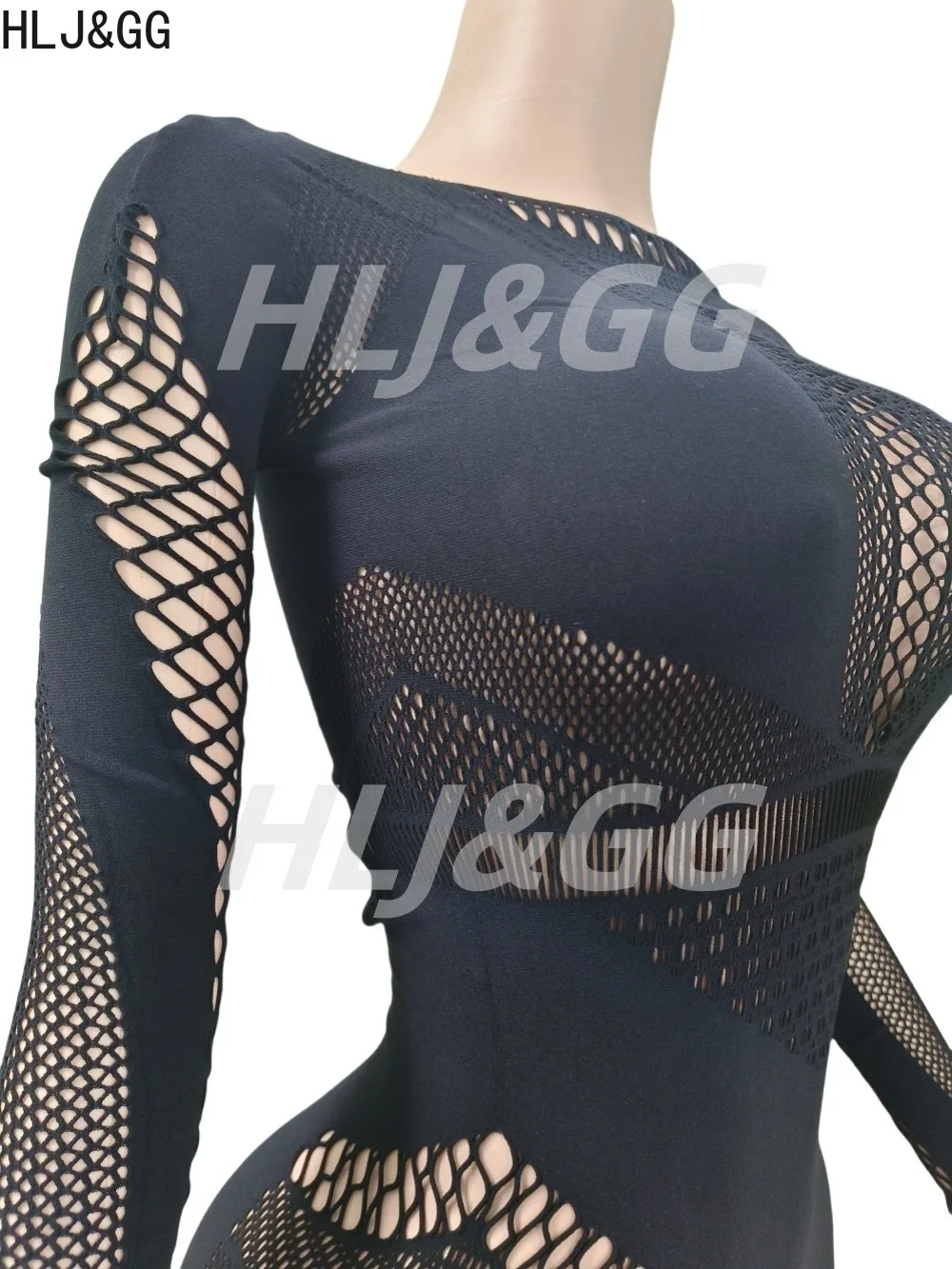 HLJ&GG Spring New 2025 Sexy Bodycon Rompers Women Solid color Hollow Out See Through Jumpsuits Female Night Club Party Overalls