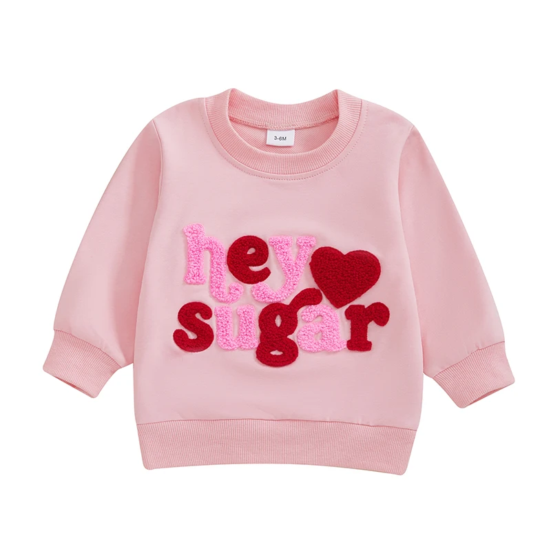 Toddler Girl Valentine s Day Sweatshirt Heart Letter Embroidered Long Sleeve Round Neck Casual Tops