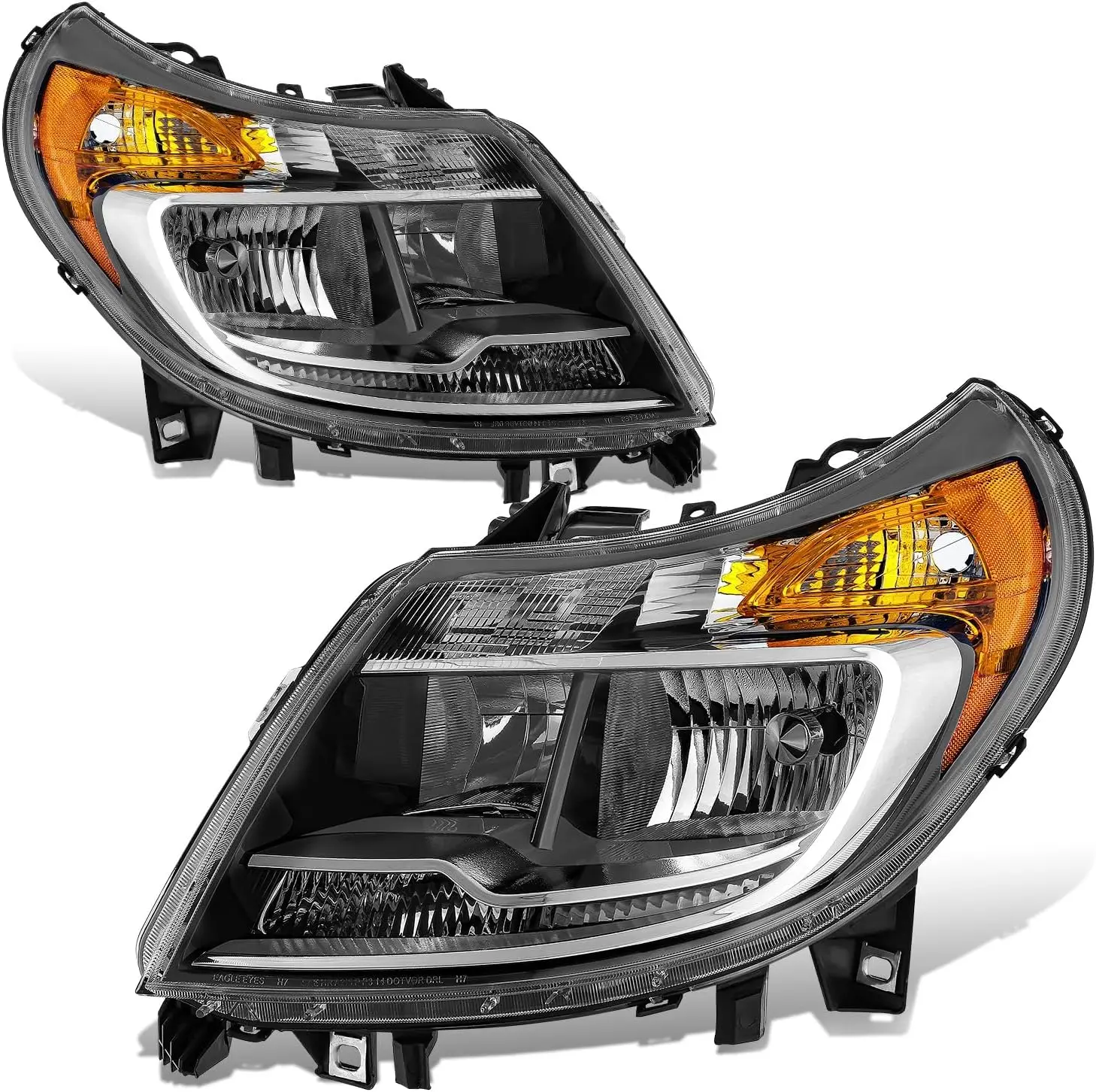 Headlight Assemblies Pair for 2014-2022 1500/2500/3500 Vans - Chrome Housing with Amber Reflectors - Set of 2