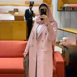 Women's Coats Pink Fashion Double Breasted Peak Lapel Long Outerwears Loose Chic Elegant Daily Casual Solid Female Jackets