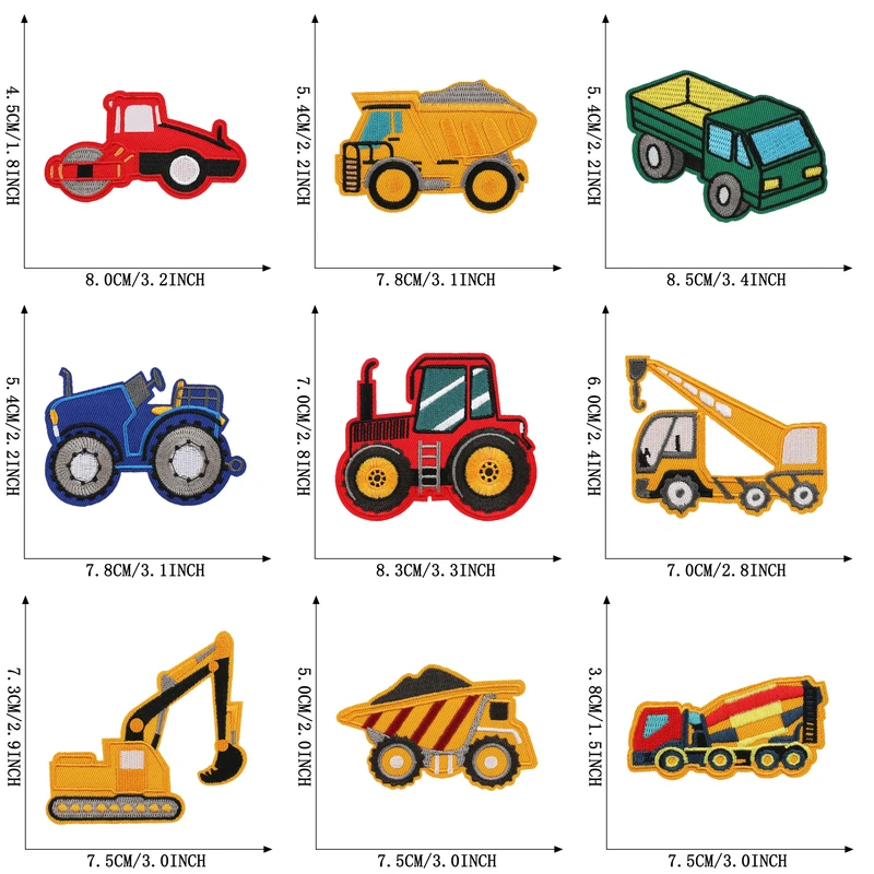 10pcs Car Excavator Patches For Jacket Iron On Clothing Anime Embroidered Engineering Vehicle Lots Patch Kids Sticker Sew Fabric