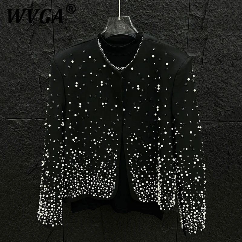 

WVGA Spring New Men's Tide Punk Heavy Coats Diamond-Studded Pearl Decor Blazer Niche Loose Open Stitch Chic Casual Top Ins W7433