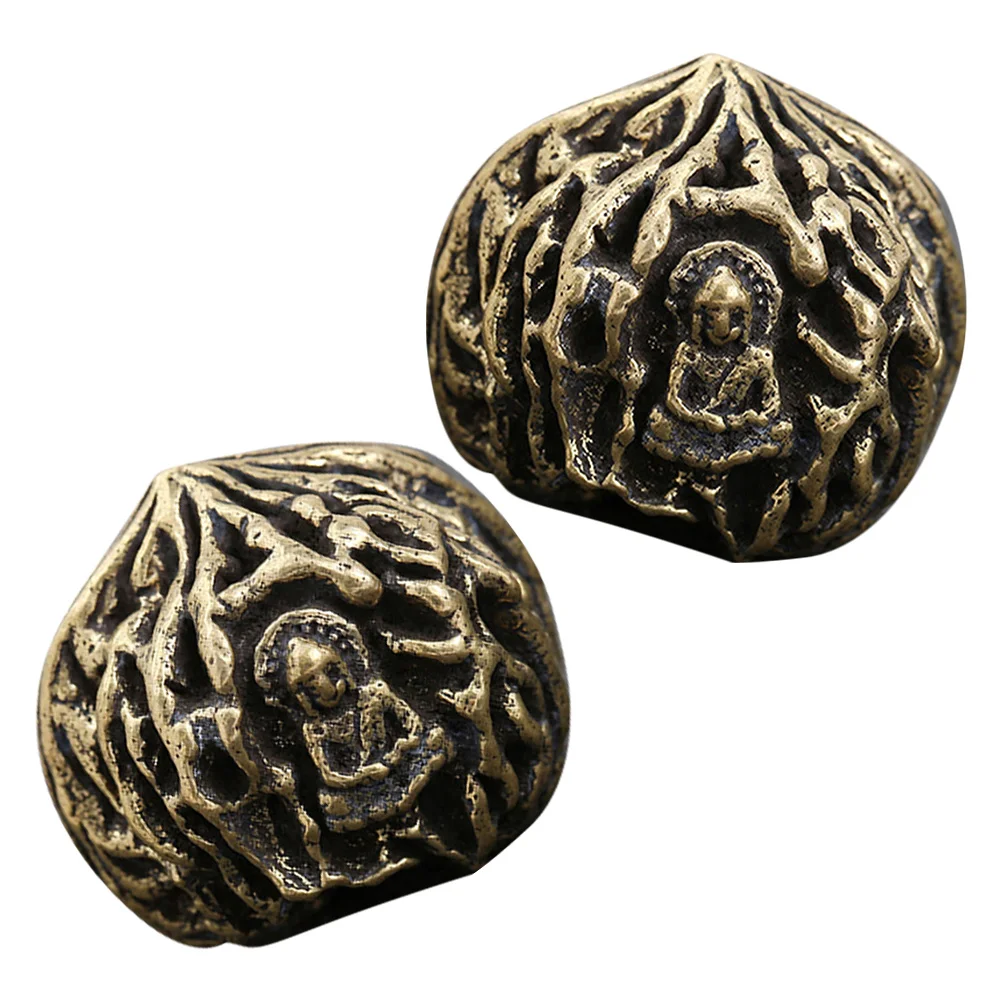 

2Pcs Chinese Walnut Hand Exercise Balls Brass Decor Exquisite Craftsmanship Home Desktop Adornment Vintage Elegant Gift