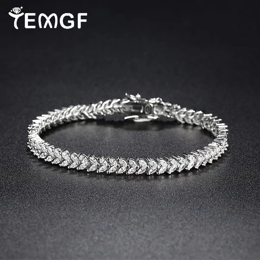 

Браслет с цирконом TEMGF, цепочка из стерлингового серебра 925 пробы для женщин и девочек, сверкающие ювелирные изделия, подарок-сюрприз на день рождения для пары