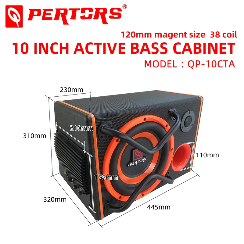 factory QPERTORS QP-10CTA 400W  10inch Car Audio Active Subwoofer With Tweeter  Built-in amplifier
