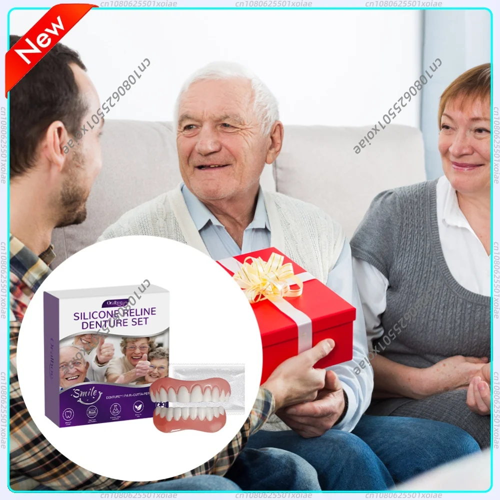 Silicone Reline Denture Set Fake Teeth Kit Wear-Resistant Soft Denture Kit Teeth Upper and Lower Set for Men and Women
