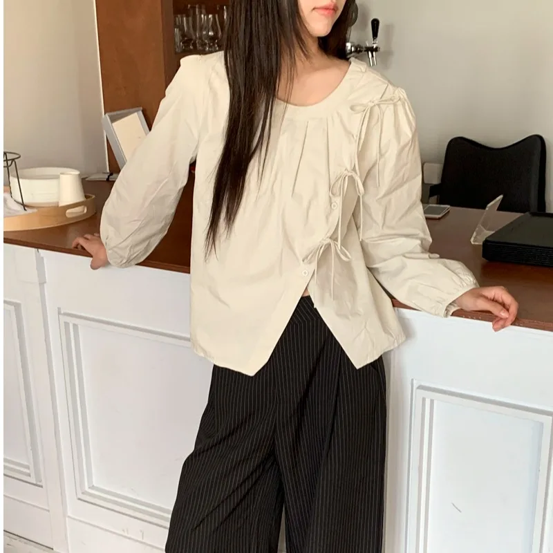 Ele rond Ne Knot irt femmes Chic début du printemps nouveau Sle Agel fibre de Polyester coréen Sle coupe ample