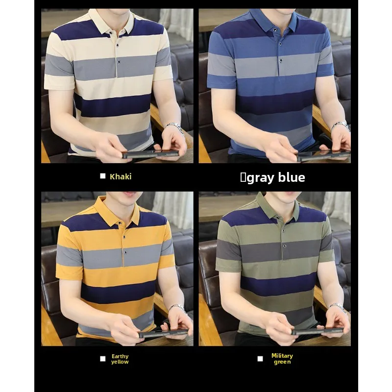 Outdoor Golf Sports Leisure Comfortable Cotton Short Sleeved T-shirt Couple Summer Fashion Trend Versatile Striped Polo Shirt