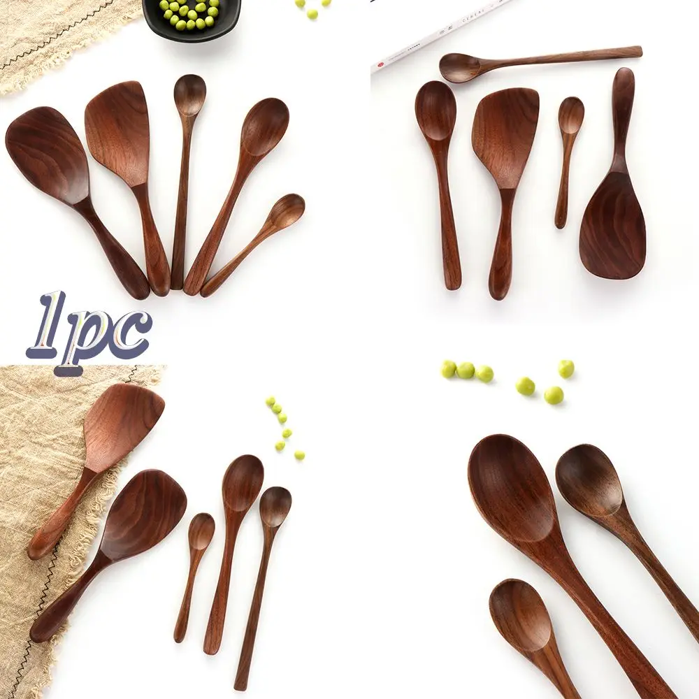 

Flatware Soup Desserts Condiment Coffee Spoons Honey Tea Scoops Rice Shovel Spoon Black Walnut