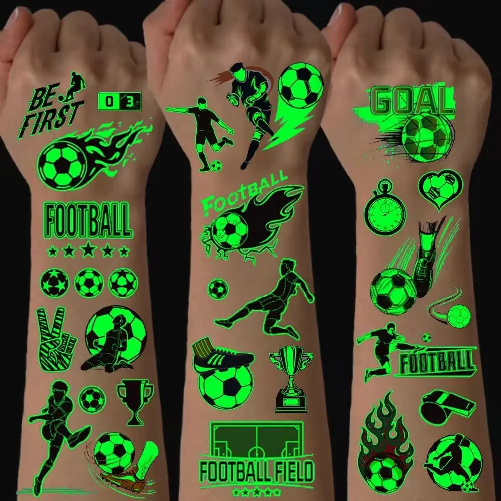 10Sheets Football Tattoos Soccer Ball Luminous Temporary Tattoos Glow In The Dark Soccer Football Fans Party Favor Decorations