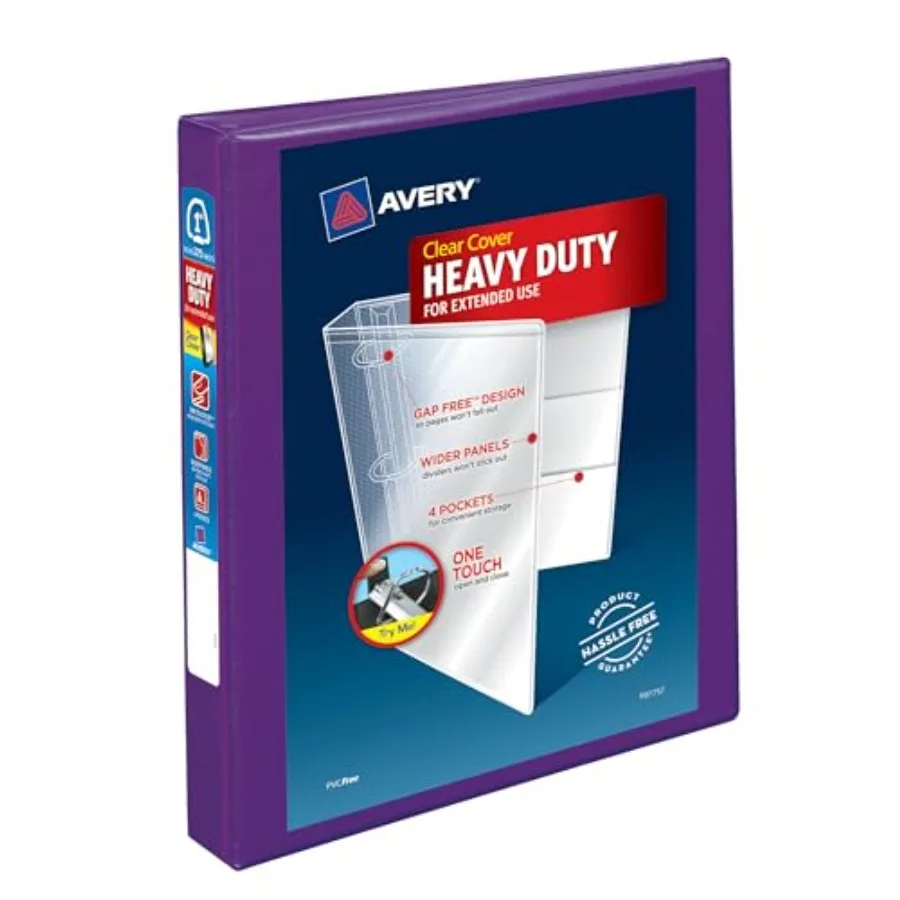 

R Heavy-Duty View 3 Ring Binder, One-Touch EZD R) Rings, 1 Purple Binder