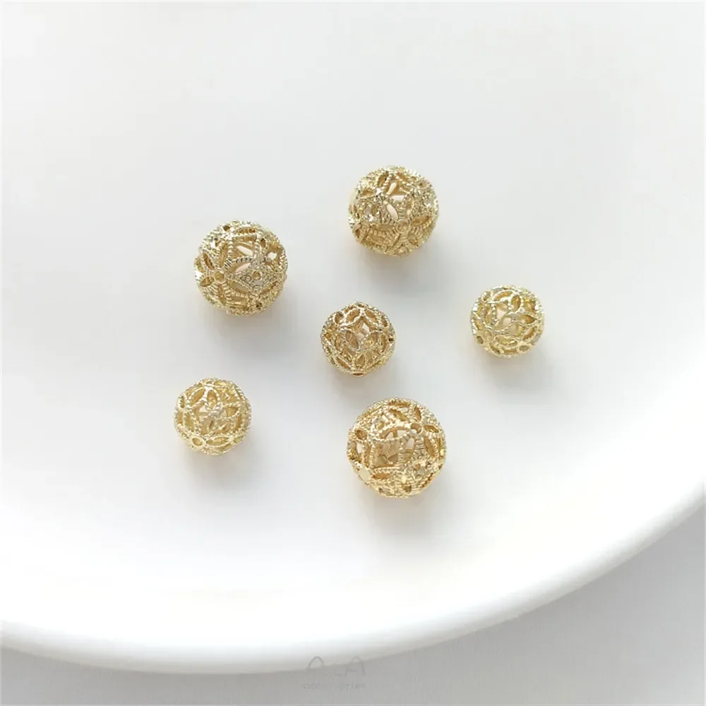 

14K light gold hollow flower ball rust ball separated bead flower shaped hanging bead handmade DIY pearl earring accessories