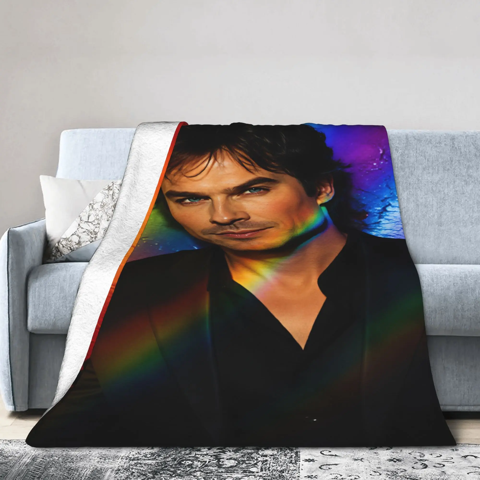 Damon Salvatore Rainbow Blanket Quality Super Soft  Throw Blanket Winter Travel Bedroom Aesthetic Bedspread