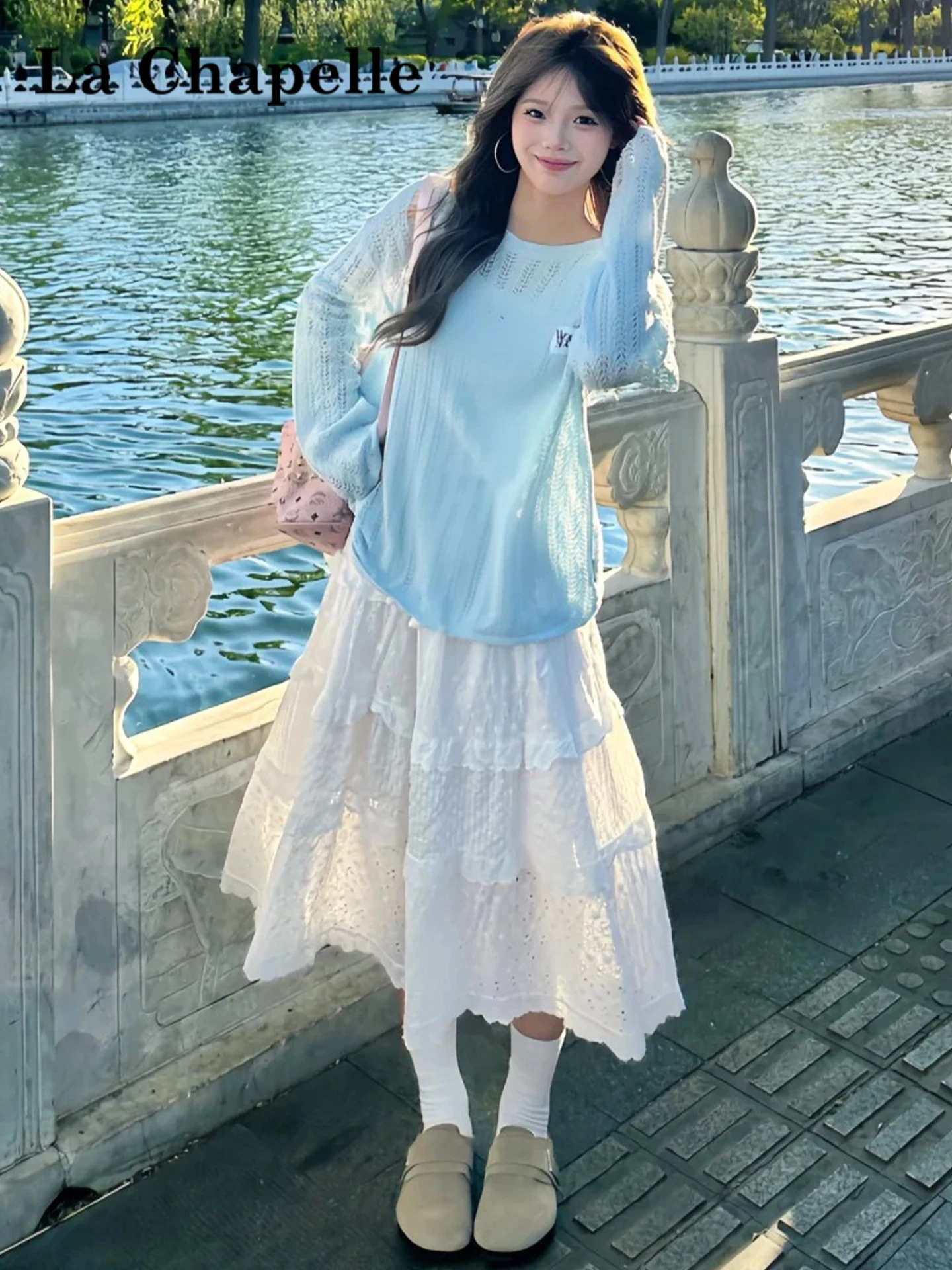 White Midi A-Line Skirt Women's Gentle Sle Thin New Sle Puffy Cake Skirt Spring Autumn High Waist Polyester Busin Casual