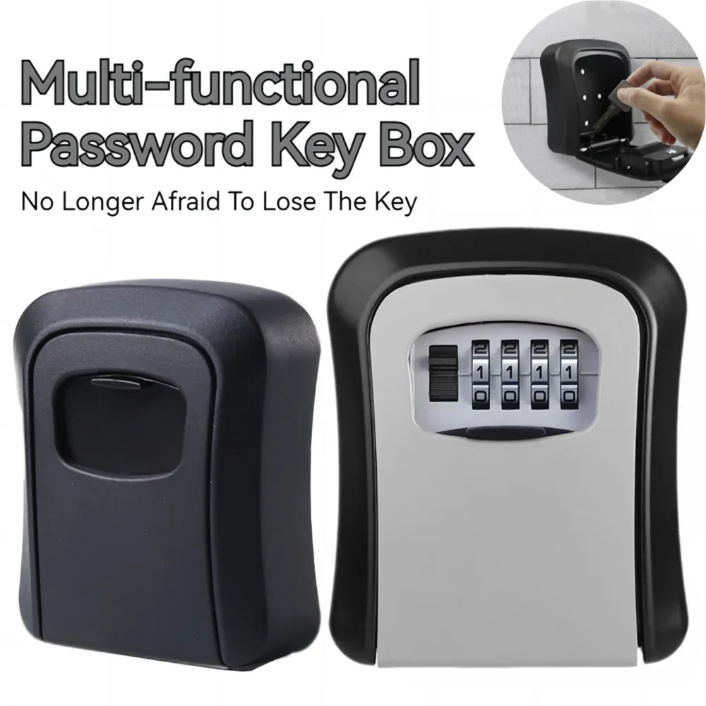 Wall Mount Key Lock Box 4 Digit Password Code Security Home Office Key Safe Storage Organizer No Key Required
