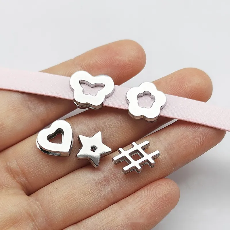 10PC/lot 8MM Plain # heart star flower butterfly Slide Charm diy charms For 8mm DIY Bracelet Wristband Jewelrys Making