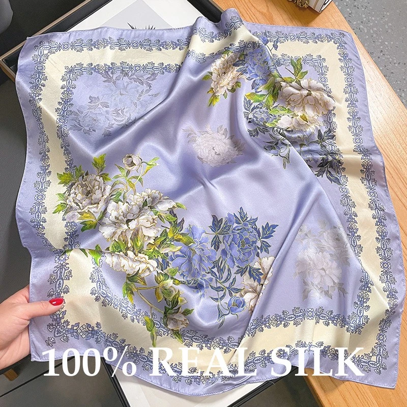 

Новый летний шарф из 100% натурального шелка для женщин, платок-бандана 65 см, квадратная повязка на голову, хиджаб, модный принт, пончо, шарфы, пашмина