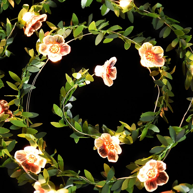 

10/20LED Cherry Blossom String Lights Artificial Rose Flowers Leaf Fairy Lights Garland For Wedding Home Decor Valentines Gifts